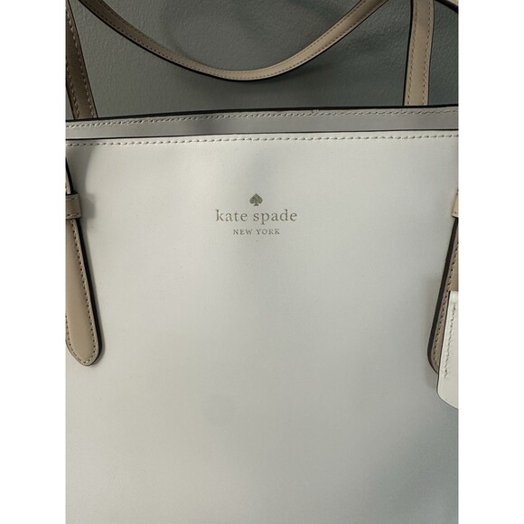 KATE SPADE Two Tone Large Tote Tab White Purse Double Handle Shoulder Bag EUC - Picture 2 of 9